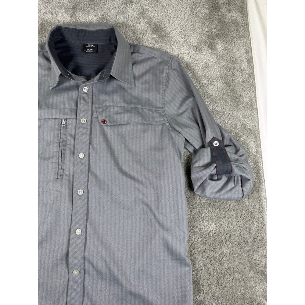 Oakley Mens Grey Herringbone Long Sleeve Roll Tab Button Down Shirt Medium - Picture 5 of 9